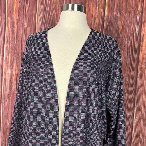 Easywear by Chicos Open Cardigan Size 3 (XL) Checkered Print Purple - Picture 4 of 7